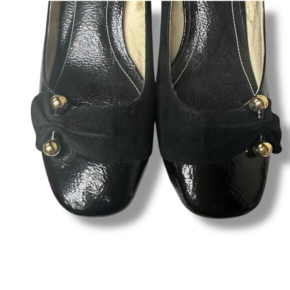 Perlina Pumps Peaches Low Block Heel Gold Details Suede and Patent Leather 9.5M - Picture 7 of 16